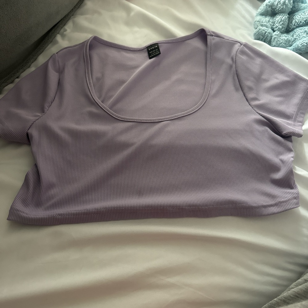 SHEIN Purple Fitted Crop T-Shirt